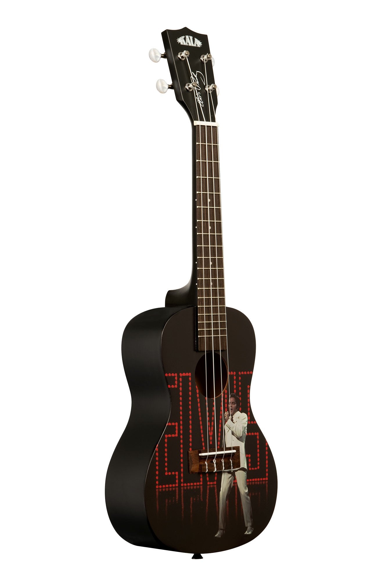 KALA ELVIS KALA-LTP-C-ELV UKULELE TRADING CO AUSTRALIA The Elvis Learn To Play Starter Kit includes Elvis Signature Series Viva Las Vegas Concert Ukulele Elvis Las Vegas Songs Chromatic Tuner Quick Start Guide Free Online Lessons Free Kala Ukulele App with Tuner