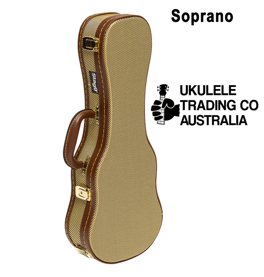 Stagg GCX UKS GD deluxe tweed Hardcase fit a Soprano ukulele Ukulele trading Co Australia 
