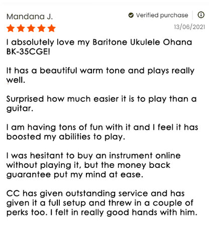 BK-35CGE Ohana Electric Baritone Ukulele with electric Pickup Ukuleles for sale Adelaide South Australia Ukulele Trading Co Australia