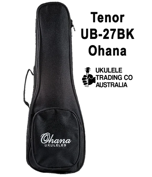UB-27BK Ohana Tenor Gigbag 10mm Dense Foam Interior Padding for Added Protection. Black Nylon Exterior with Ohana Embroidered Logo. Large Front Pocket for Accessories Quality Construction with Durable Zippers, Handle, and Seam Reinforcement Double Pack-pack Style Adjustable Shoulder Straps Fits: Tenor ukuleles Ukulele Trading Co Australia