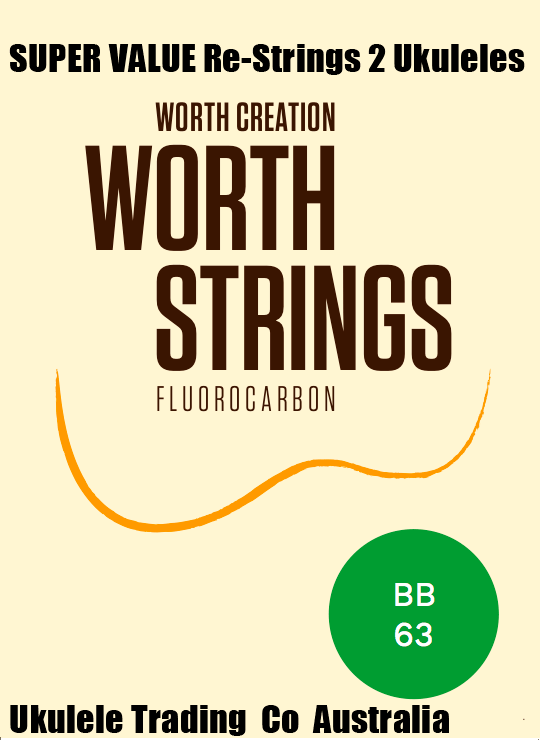 ukulele-trading-co-australia - BB Worth Brown Baritone DGBE Tuning  CODE: B-B - 2 Restrings per Packet = Super Value. - Worth - Strings