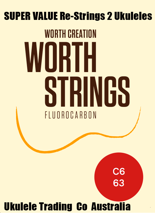 ukulele-trading-co-australia - C6  Worth Clear 6 String Tenor CODE: C-6 - 2 Restrings per Packet = Super Value - Worth - Strings